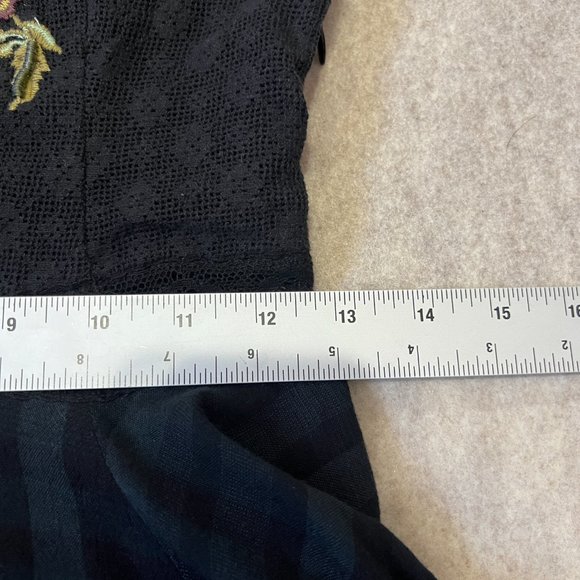 Free People Dress Size 2 Embroidery Insert Lace Up Black High Low Beaded Boho - Picture 11 of 13